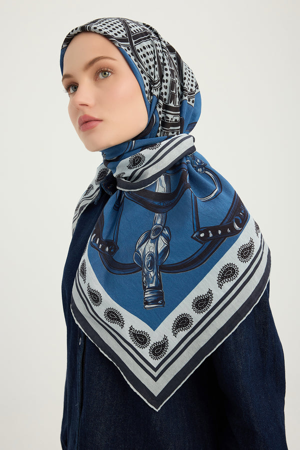 Vierra Desenli Eşarp - Süvarinin Arması - Lacivert