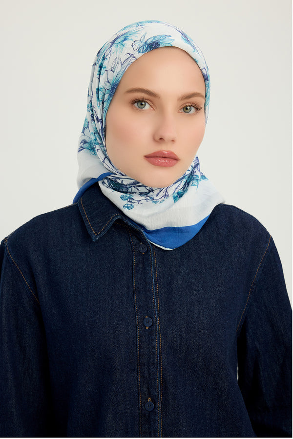 Vierra Desenli Eşarp - Sessiz Botanik - Mavi
