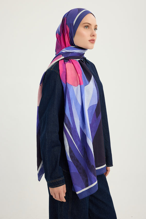 Vierra Desenli Şal - Işıklı  Çiçekler - Mor