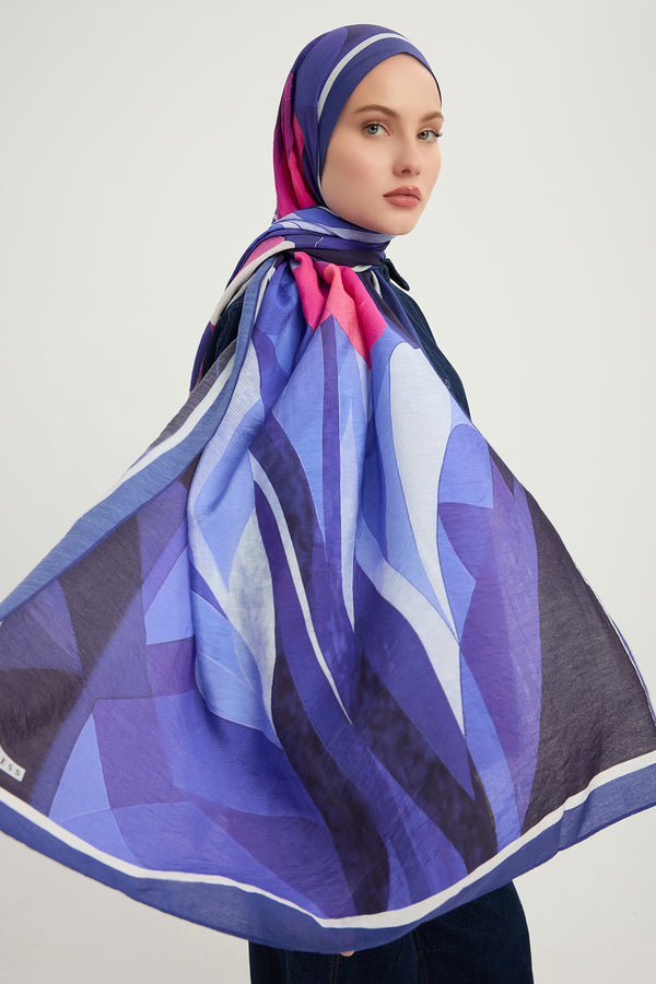 Vierra Desenli Şal - Işıklı  Çiçekler - Mor