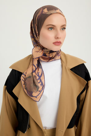 Efilia Desenli Eşarp - Mercan Bahçesi - Açık Kahve