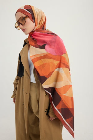 Vierra Desenli Şal - Işıklı  Çiçekler - Kahverengi