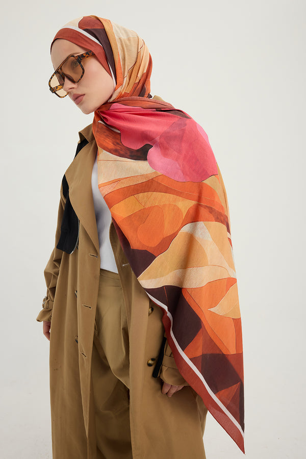Vierra Desenli Şal - Işıklı  Çiçekler - Kahverengi
