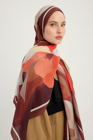 Vierra Desenli Şal - Işıklı  Çiçekler - Kahverengi