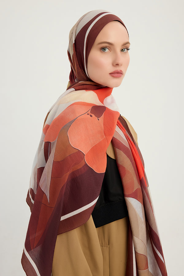 Vierra Desenli Şal - Işıklı  Çiçekler - Kahverengi