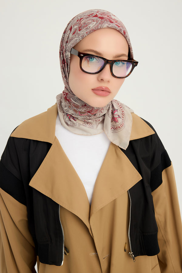 Efilia Desenli Eşarp - Sonsuz Aşk - Açık Vizon