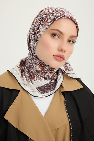 Vierra Desenli Eşarp - Yankılar Şehri - Kahverengi