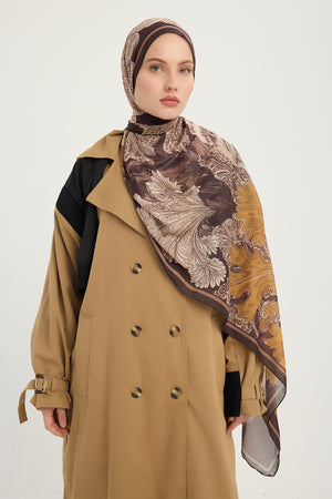 Efilia Desenli Şal - Mercan Bahçesi - Koyu Kahve