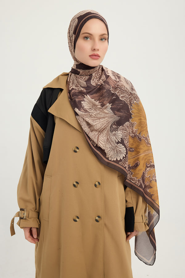 Efilia Desenli Şal - Mercan Bahçesi - Koyu Kahve
