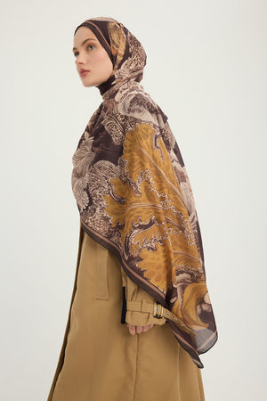 Efilia Desenli Şal - Mercan Bahçesi - Koyu Kahve