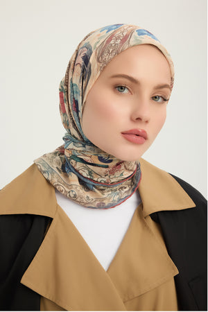 Efilia Desenli Eşarp - Çiçek Tahtı - Pudra
