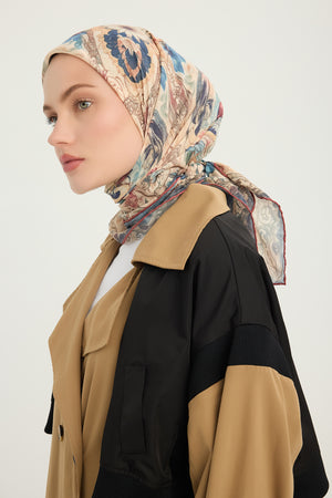 Efilia Desenli Eşarp - Çiçek Tahtı - Pudra