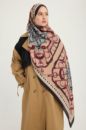 Vierra Desenli Şal - Süvarinin Arması - Bordo Siyah