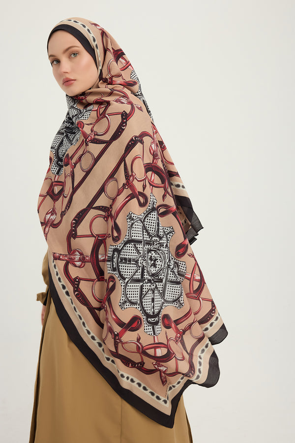 Vierra Desenli Şal - Süvarinin Arması - Bordo Siyah