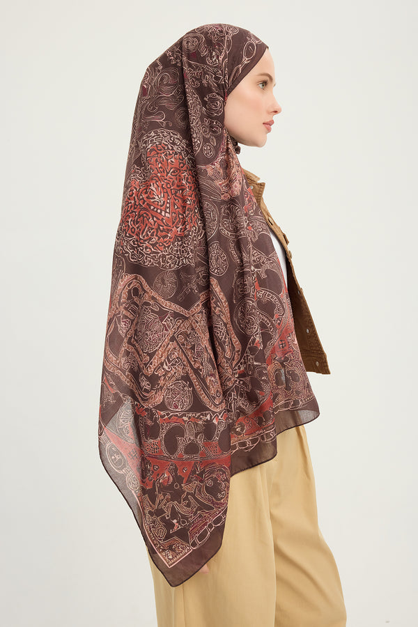 Efilia Desenli Şal - Sonsuz Aşk - Kahverengi