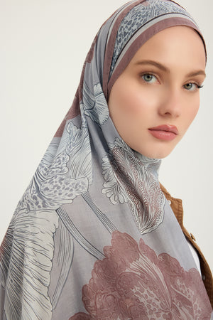 Efilia Desenli Şal - Mercan Bahçesi - Vizon