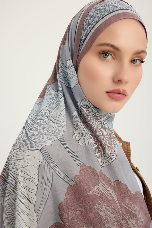 Efilia Desenli Şal - Mercan Bahçesi - Vizon