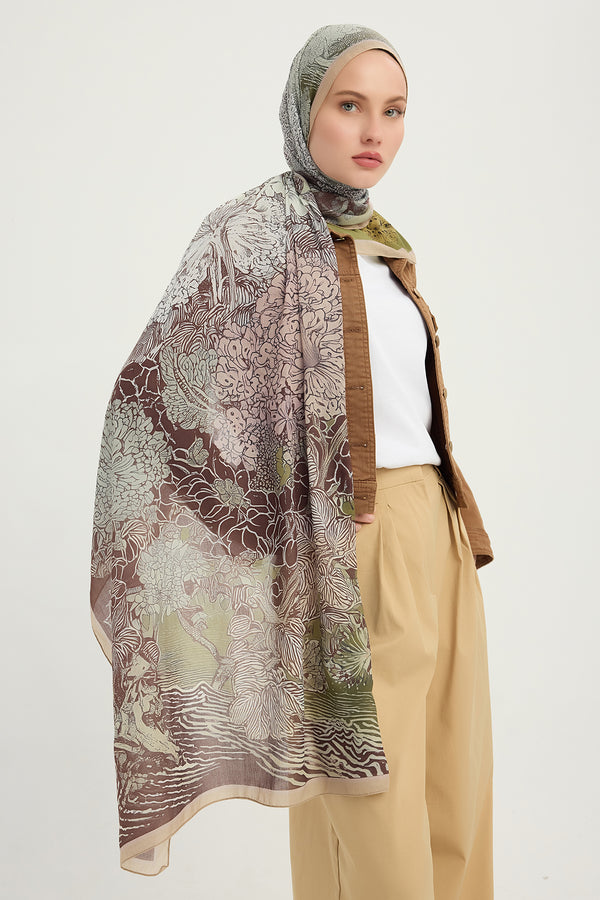 Efilia Desenli Şal - Sessiz Mevsimler - Vizon