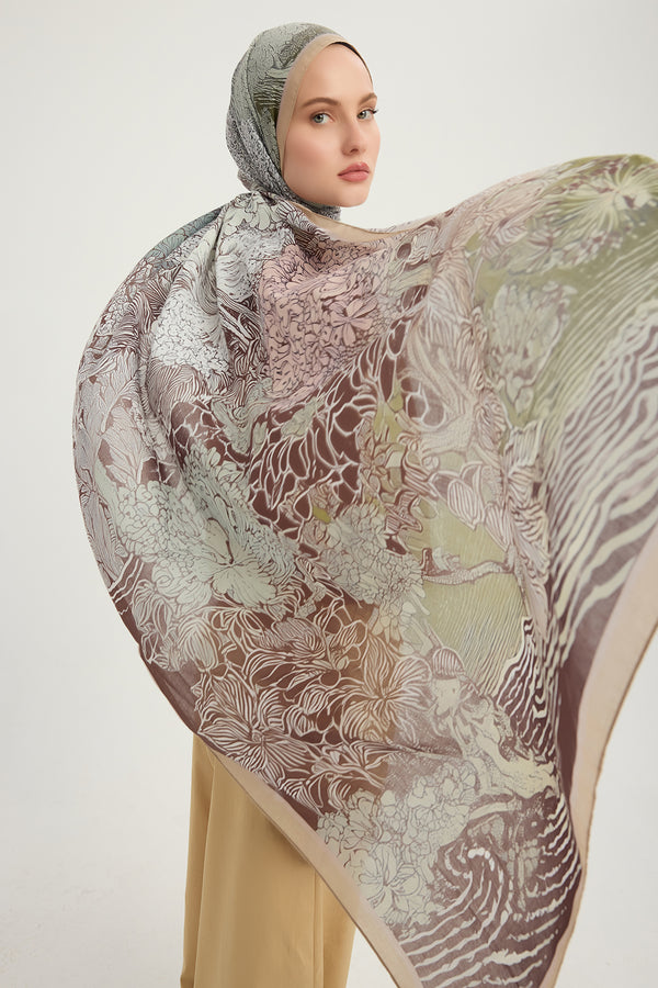 Efilia Desenli Şal - Sessiz Mevsimler - Vizon