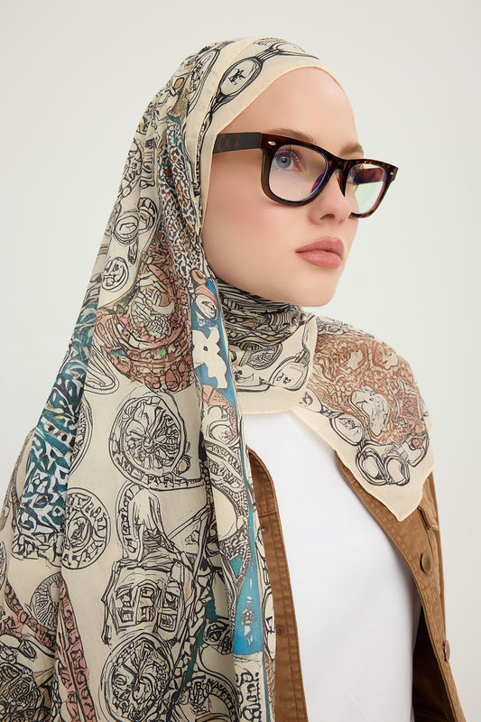 Efilia Desenli Şal - Sonsuz Aşk - Vizon