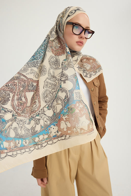 Efilia Desenli Şal - Sonsuz Aşk - Vizon