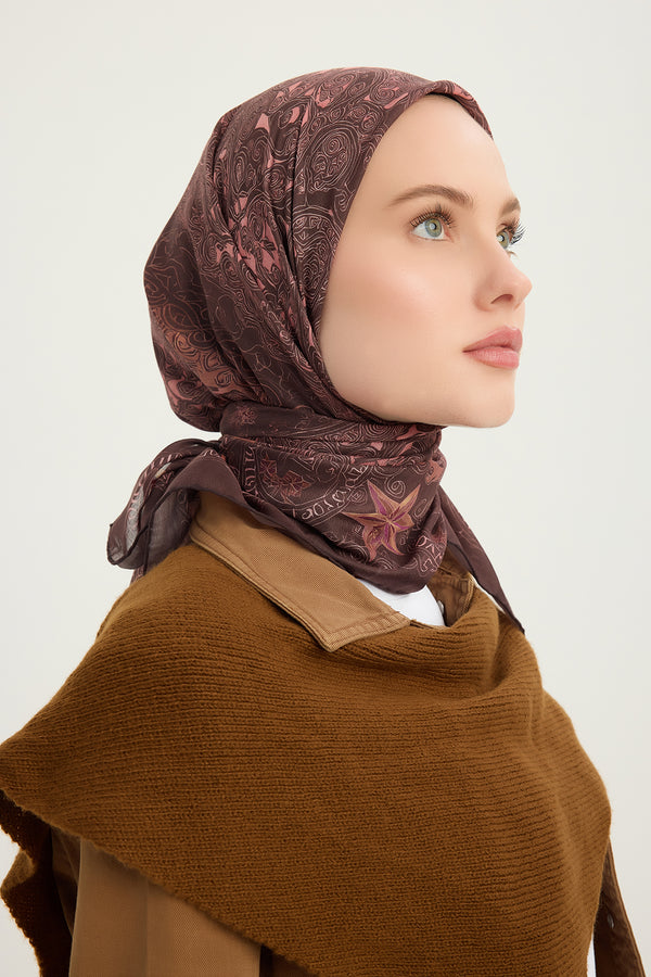 Efilia Desenli Eşarp - Sonsuz Aşk - Kahverengi