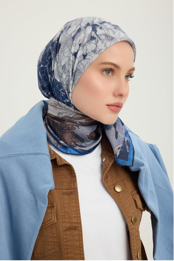 Efilia Desenli Eşarp - Sessiz Mevsimler - Lacivert