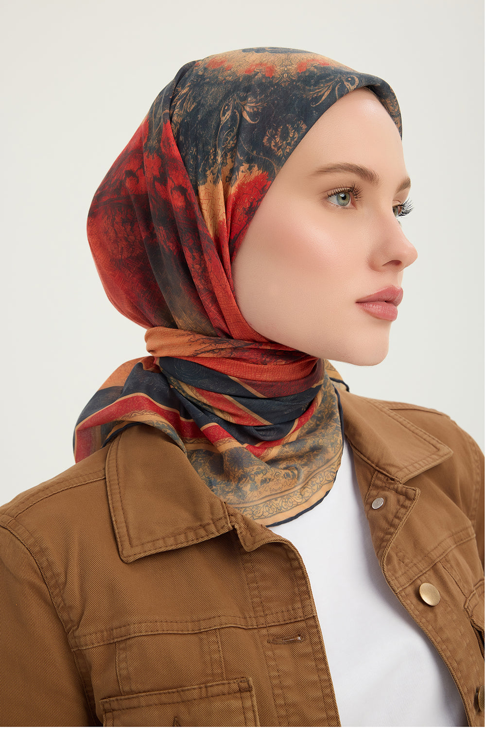 Efilia Desenli Eşarp - Köklerin Aynası - Kırmızı