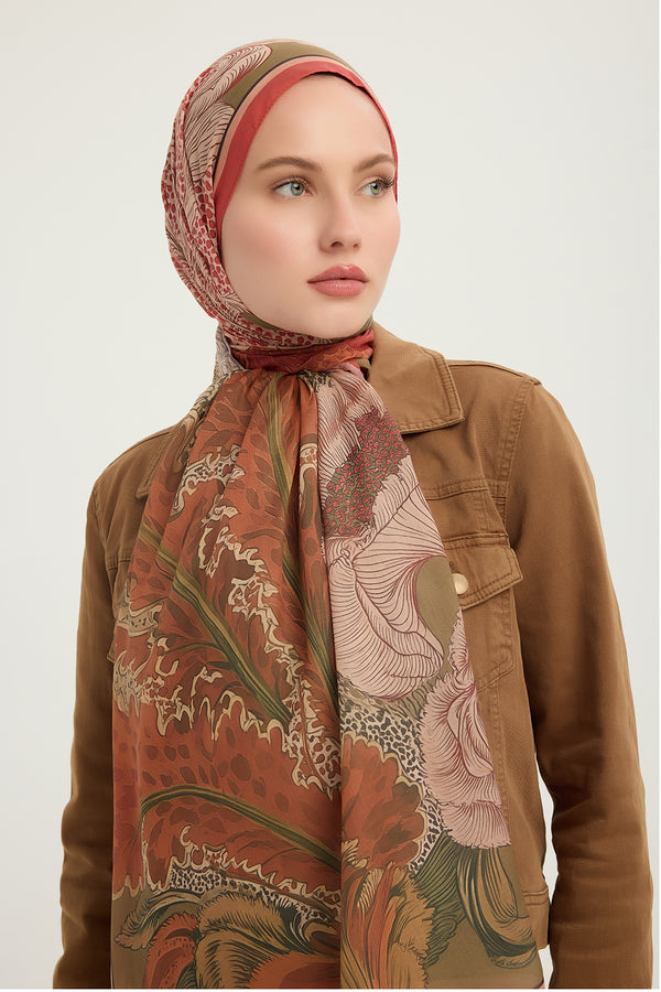 Efilia Desenli Şal - Mercan Bahçesi - Bordo