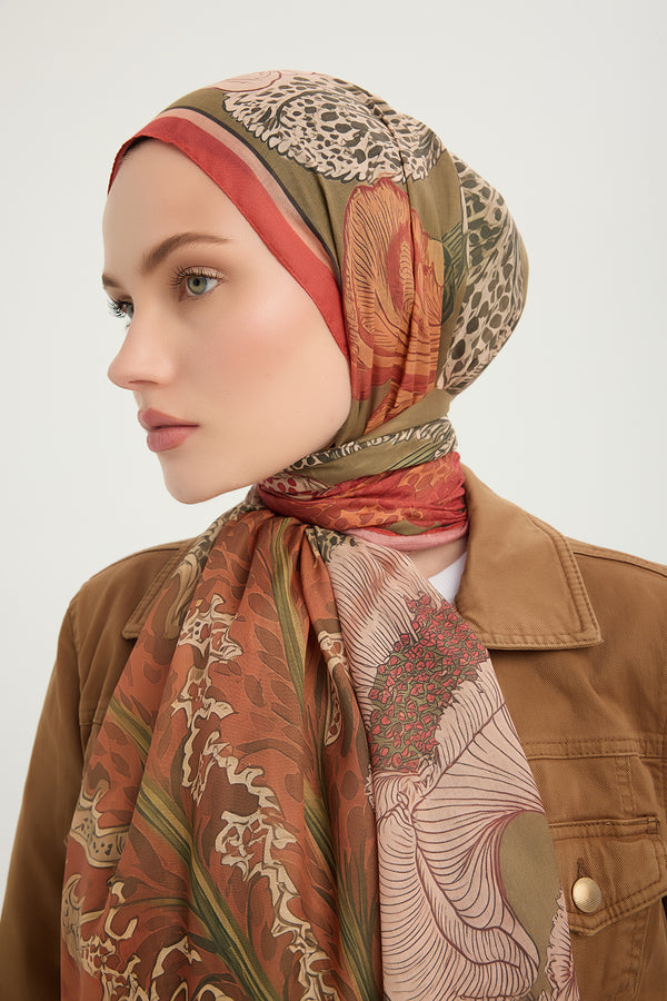 Efilia Desenli Şal - Mercan Bahçesi - Bordo