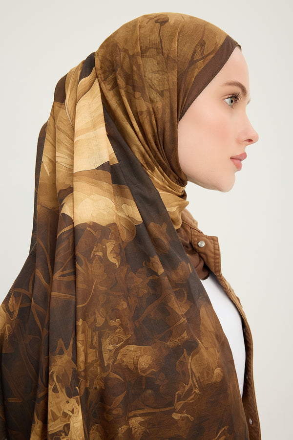 Efilia Desenli Şal - Zamansız Hayal - Kahverengi
