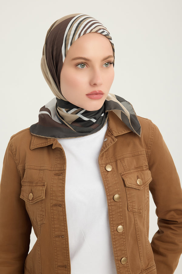 Efilia Desenli Eşarp - Gece ve Gündüz - Kahverengi
