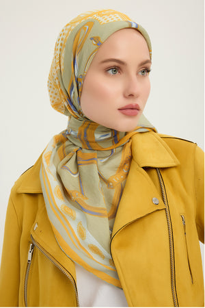 Vierra Desenli Eşarp - Süvarinin Arması - Sarı
