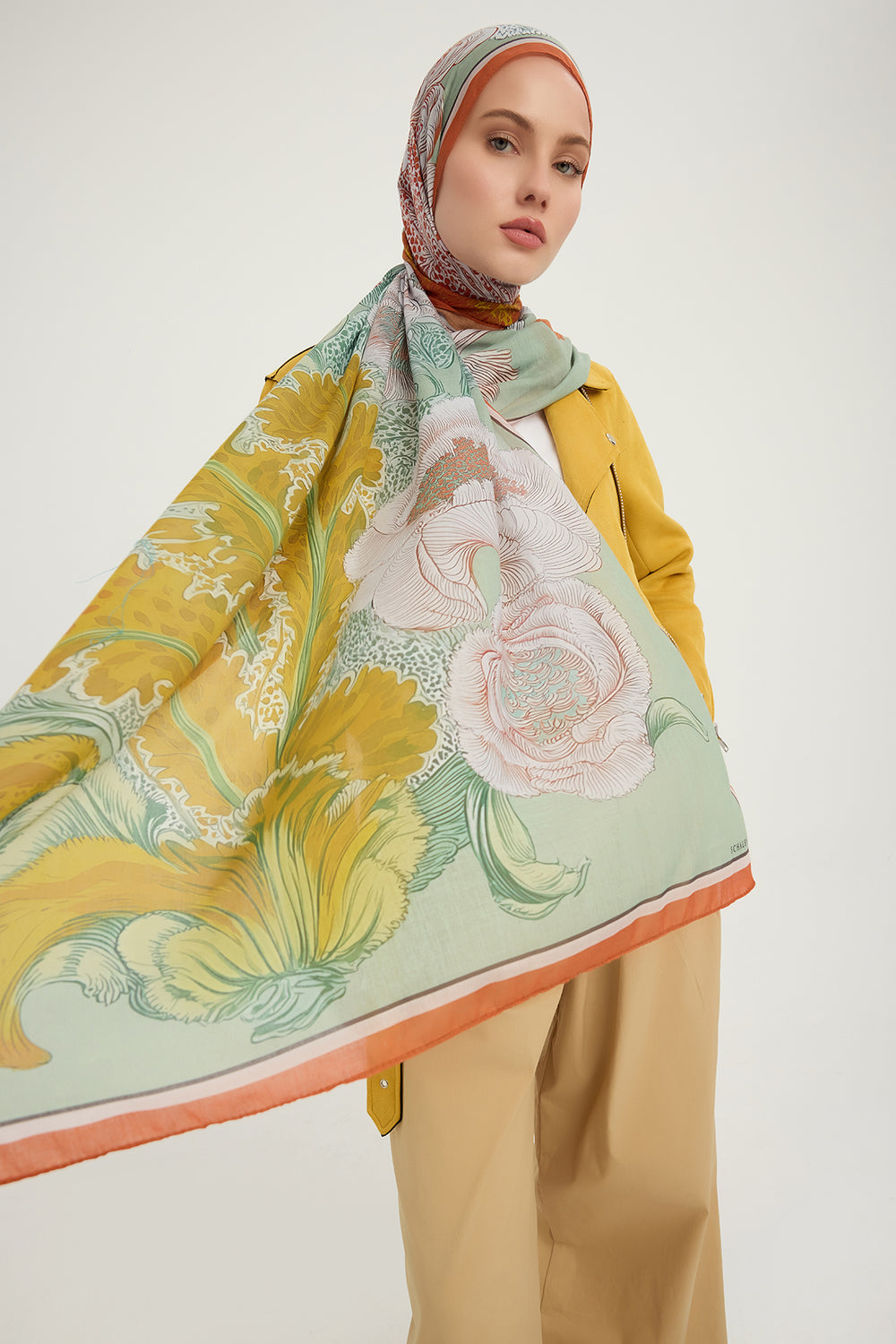 Efilia Desenli Şal - Mercan Bahçesi - Kiremit