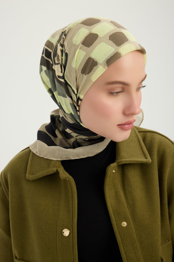 Efilia Desenli Eşarp - Pastel Yolculuk - Vizon