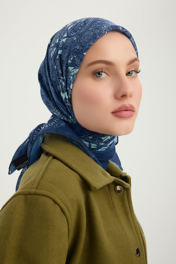 Efilia Desenli Eşarp - Sonsuz Aşk - Lacivert