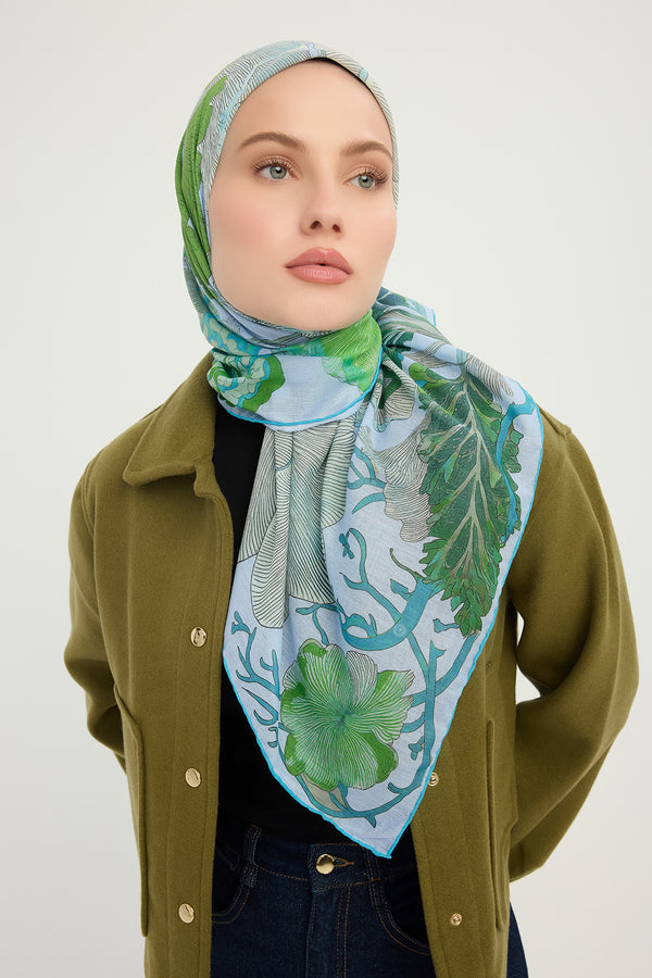 Efilia Desenli Eşarp - Mercan Bahçesi - Mavi