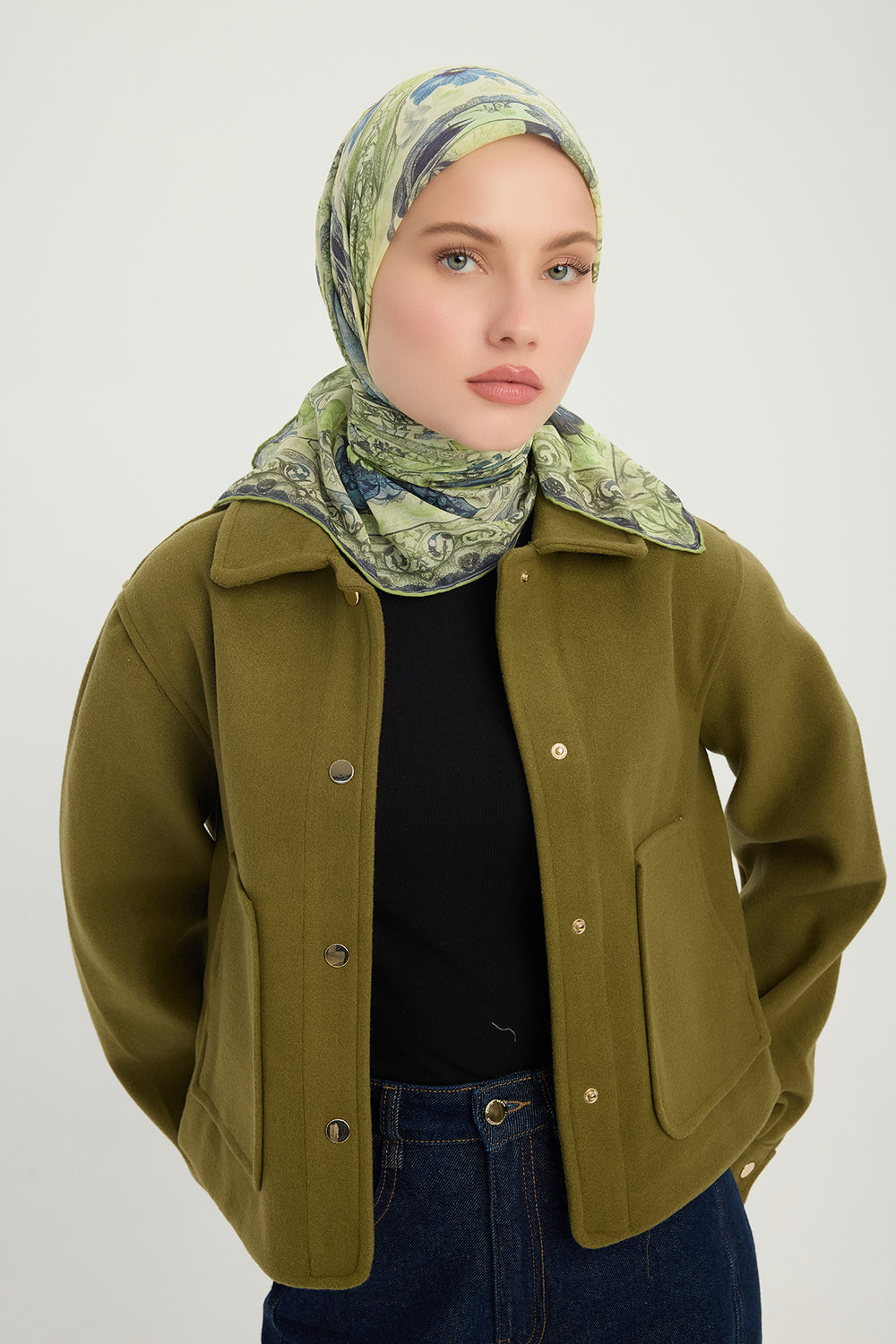 Efilia Desenli Eşarp - Çiçek Tahtı - Açık Yeşil