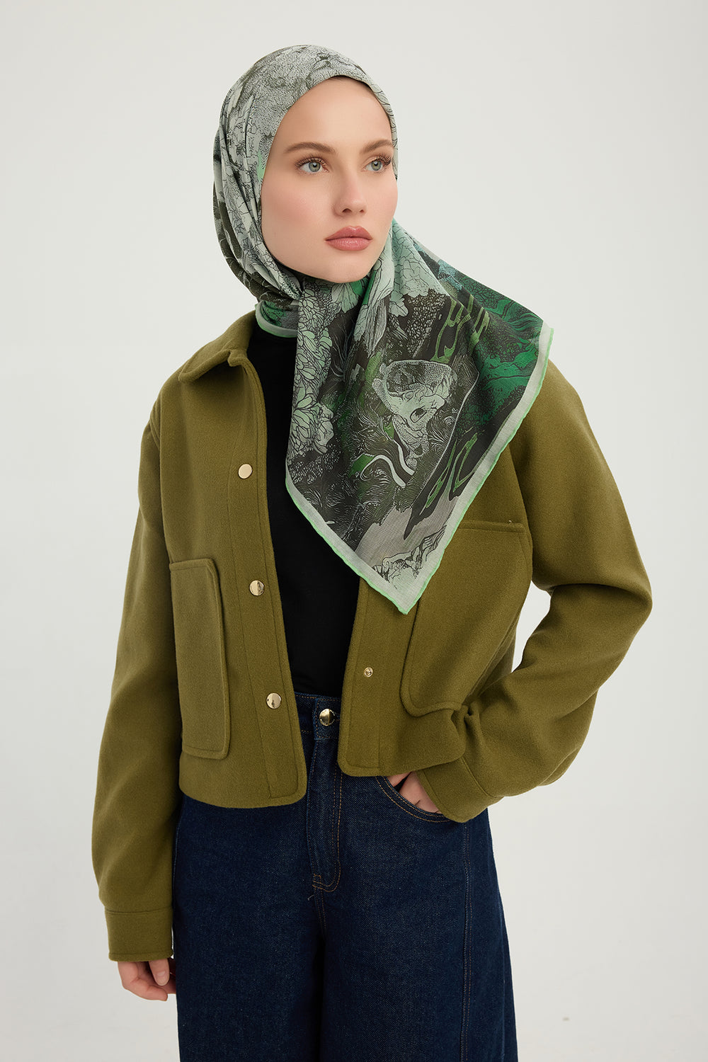 Efilia Desenli Eşarp - Sessiz Mevsimler - Yeşil