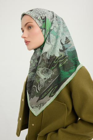 Efilia Desenli Eşarp - Sessiz Mevsimler - Yeşil