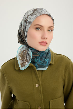 Efilia Desenli Eşarp - Sessiz Mevsimler - Turkuaz