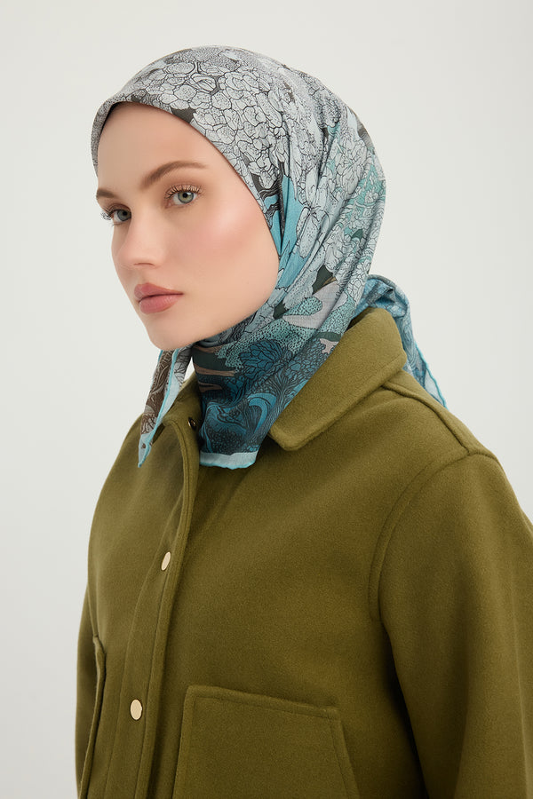 Efilia Desenli Eşarp - Sessiz Mevsimler - Turkuaz