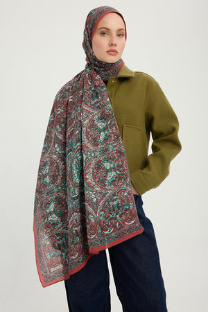 Vierra Desenli Şal - Ebedi Saraylar - Bordo Yeşil
