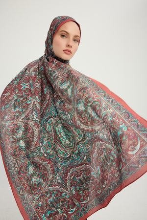 Vierra Desenli Şal - Ebedi Saraylar - Bordo Yeşil