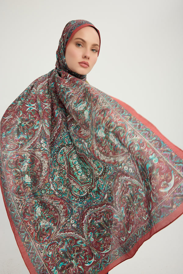 Vierra Desenli Şal - Ebedi Saraylar - Bordo Yeşil