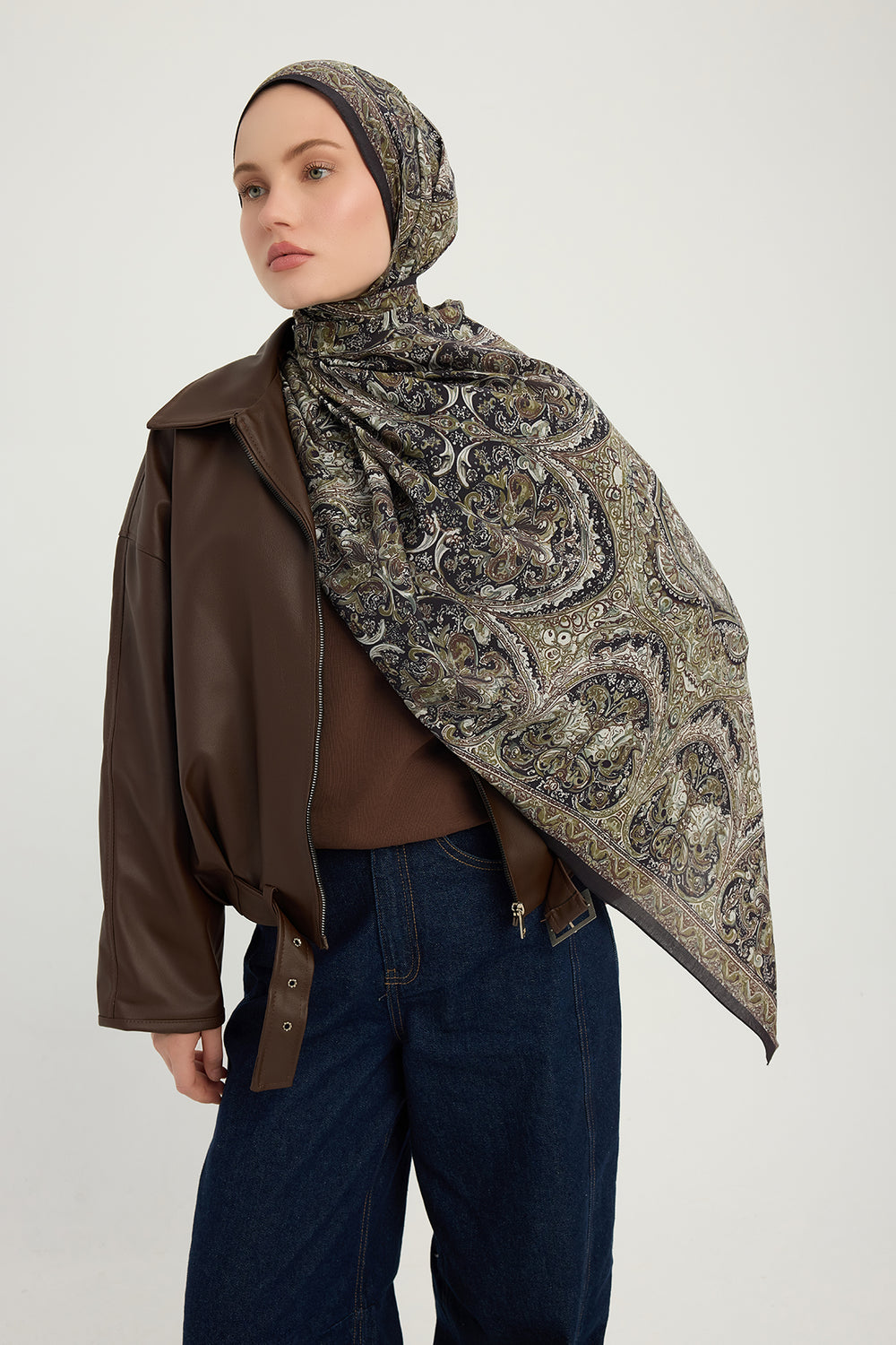 Vierra Desenli Şal - Ebedi Saraylar - Kahve Haki