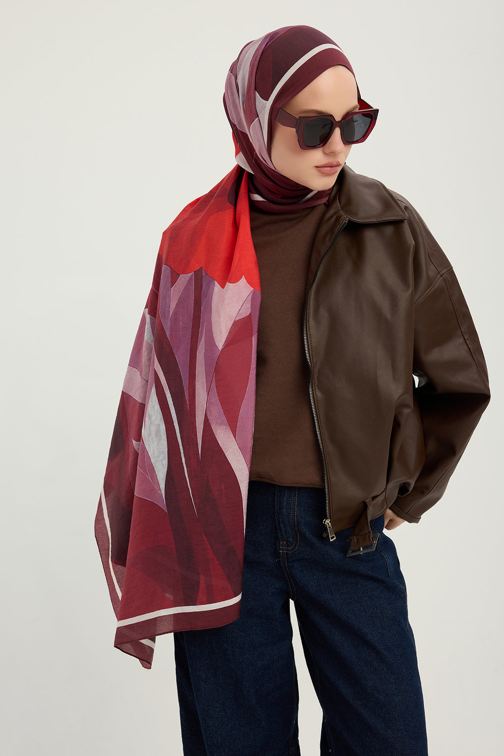 Vierra Desenli Şal - Işıklı  Çiçekler - Bordo