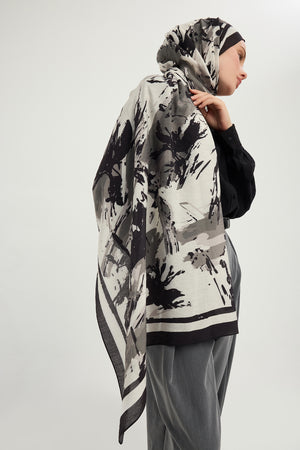 Vierra Desenli Şal - Özgür Fırçalar - Gri