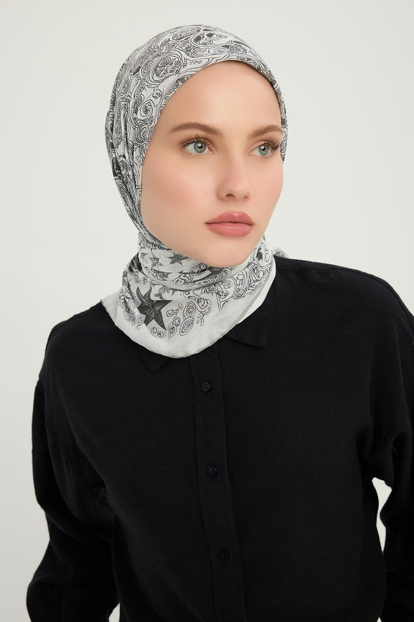 Efilia Desenli Eşarp - Sonsuz Aşk - Gri