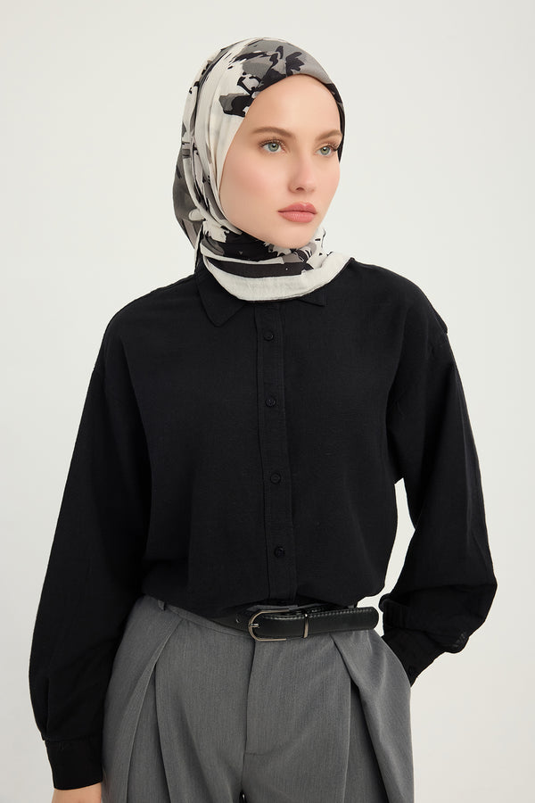 Vierra Desenli Eşarp - Özgür Fırçalar - Gri